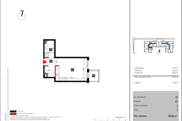 Rzut - Mieszkanie na sprzedaż 1 pokój o powierzchni 28,36 m² - numer 16 w Mochtyńska 56
