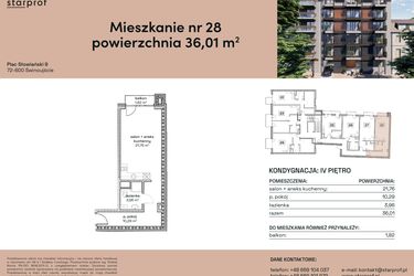 Rzut - Mieszkanie na sprzedaż 1 pokój o powierzchni 36,01 m² - numer M28 w Plac Słowiański 9