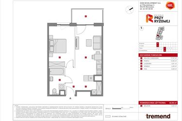 Rzut - Mieszkanie na sprzedaż 2 pokoje o powierzchni 44,56 m² - numer E.93 w Osiedle Przy Ryżowej etap II