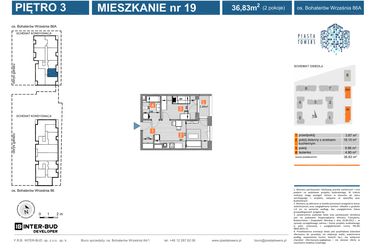 Rzut - Mieszkanie na sprzedaż 2 pokoje o powierzchni 36,83 m² - numer 86A.19 w Piasta Towers bud. 86 i 86A