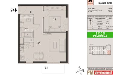 Rzut - Mieszkanie na sprzedaż 2 pokoje o powierzchni 42,98 m² - numer 24C w Ecco Panorama etap II budynki C, D