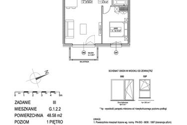 Rzut - Mieszkanie na sprzedaż 2 pokoje o powierzchni 48,74 m² - numer G.1.2.2 w Atut III