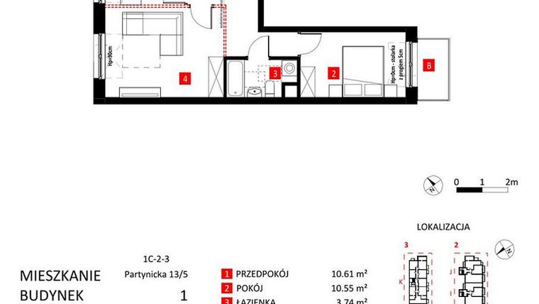 Rzut - Mieszkanie na sprzedaż 2 pokoje o powierzchni 48,95 m² - numer AJ_13/5 w Apartamenty Jeździecka