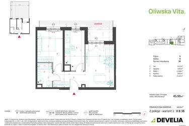 Rzut - Mieszkanie na sprzedaż 2 pokoje o powierzchni 45,99 m² - numer 0B38 w Oliwska Vita