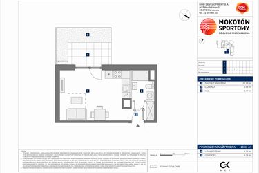 Rzut - Mieszkanie na sprzedaż 1 pokój o powierzchni 29,43 m² - numer D.1 w Mokotów Sportowy 1.1B