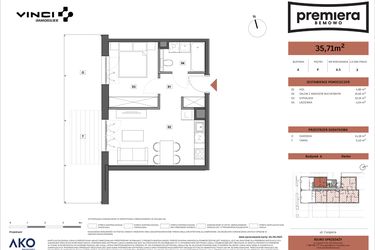 Rzut - Mieszkanie na sprzedaż 2 pokoje o powierzchni 35,71 m² - numer A.05 w Premiera Bemowo