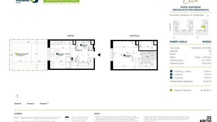 Rzut - Mieszkanie na sprzedaż 1 pokój o powierzchni 44,53 m² - numer BH0003 w Viva Cité