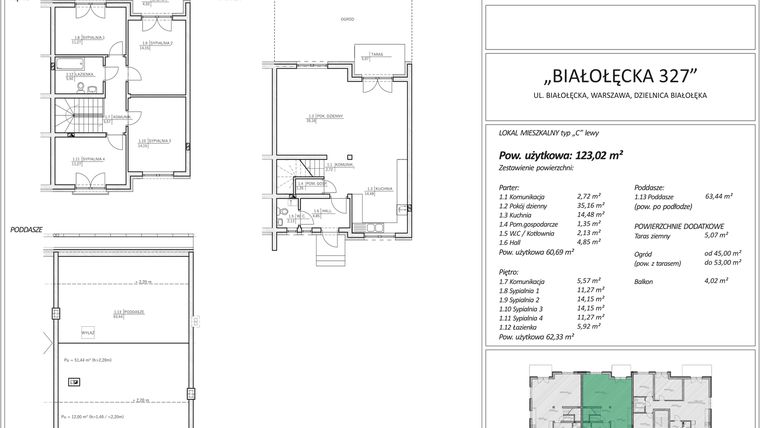 Rzut - Dom na sprzedaż 5 pokoi o powierzchni 123,02 m² - numer 6C w Białołęcka 327