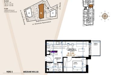 Rzut - Mieszkanie na sprzedaż 2 pokoje o powierzchni 40,23 m² - numer VB.3.05 w Vanda Park