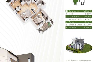 Rzut - Mieszkanie na sprzedaż 2 pokoje o powierzchni 45,16 m² - numer 21.M13 w Osiedle Leśny Zakątek