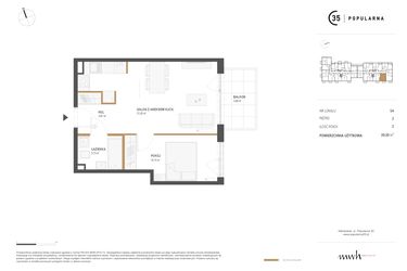 Rzut - Mieszkanie na sprzedaż 2 pokoje o powierzchni 39,3 m² - numer M.54 w Popularna 35