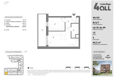 Rzut - Mieszkanie na sprzedaż 2 pokoje o powierzchni 40,21 m² - numer B/2/7 w Osiedle Mateckiego 4ALL
