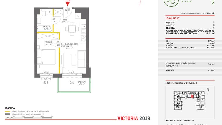 Rzut - Mieszkanie na sprzedaż 2 pokoje o powierzchni 35,26 m² - numer B.48 w Olchowy Park II