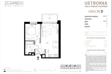 Rzut - Mieszkanie na sprzedaż 2 pokoje o powierzchni 40,95 m² - numer A021 w Ustronna