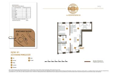 Rzut - Mieszkanie na sprzedaż 3 pokoje o powierzchni 56,54 m² - numer B4.P1.M17 w Faktoria Młyn