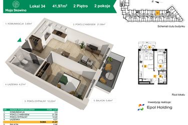 Rzut - Mieszkanie na sprzedaż 2 pokoje o powierzchni 41,97 m² - numer M34 w Moja Skawina