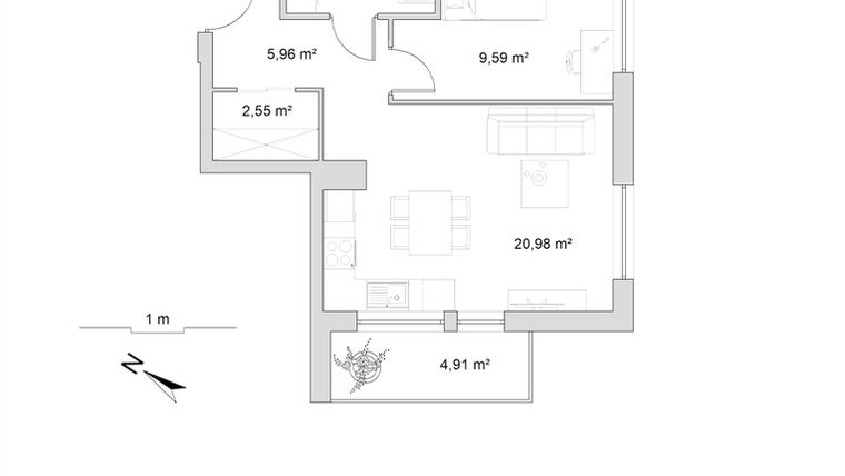 Rzut - Mieszkanie na sprzedaż 2 pokoje o powierzchni 44,49 m² - numer 8.4 w Vela Park