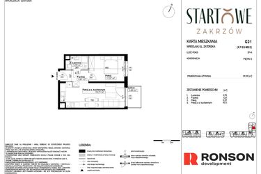 Rzut - Mieszkanie na sprzedaż 2 pokoje o powierzchni 39,59 m² - numer G21 w Osiedle Startowe