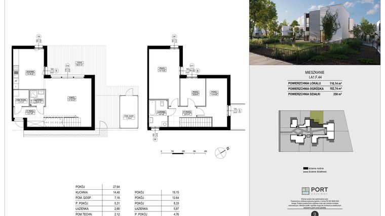 Rzut - Dom na sprzedaż 4 pokoje o powierzchni 110,14 m² - numer I.A1.F.44 w Port Drzewny