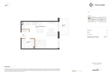 Rzut - Mieszkanie na sprzedaż 1 pokój o powierzchni 32,55 m² - numer M.08 w Popularna 35