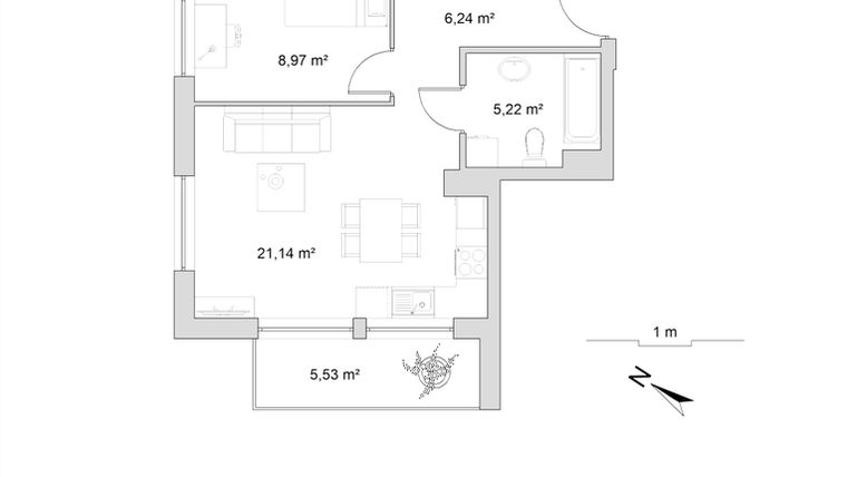 Rzut - Mieszkanie na sprzedaż 2 pokoje o powierzchni 45,18 m² - numer 8.7 w Vela Park