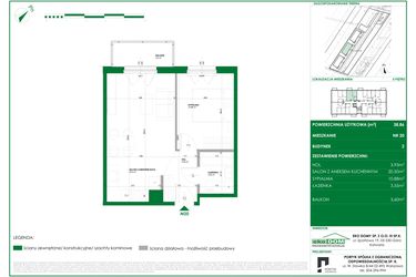 Rzut - Mieszkanie na sprzedaż 2 pokoje o powierzchni 38,86 m² - numer 2.20 w Osiedle Polna