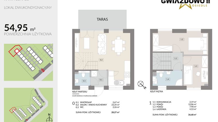 Rzut - Dom na sprzedaż 4 pokoje o powierzchni 54,95 m² - numer O8.2 w Gwiazdowo II
