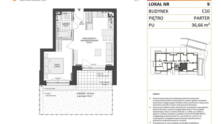 Rzut - Mieszkanie na sprzedaż 2 pokoje o powierzchni 36,66 m² - numer C10.9 w Konstelacja etap V