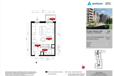 Rzut - Mieszkanie na sprzedaż 1 pokój o powierzchni 40,53 m² - numer K.126 w Wieża Jeżyce etap V