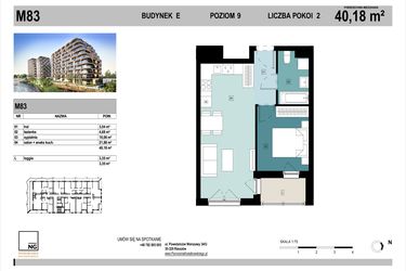 Rzut - Mieszkanie na sprzedaż 2 pokoje o powierzchni 40,07 m² - numer E83 w Panorama Kwiatkowskiego