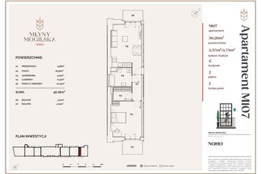Rzut - Mieszkanie na sprzedaż 2 pokoje o powierzchni 56,2 m² - numer C.107 w Młyny Mogilska