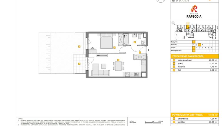 Rzut - Mieszkanie na sprzedaż 2 pokoje o powierzchni 41,08 m² - numer A.67 w Osiedle Rapsodia