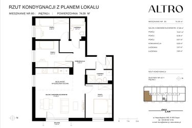 Rzut - Mieszkanie na sprzedaż 4 pokoje o powierzchni 74,09 m² - numer A2.1.80 w Altro A2/1