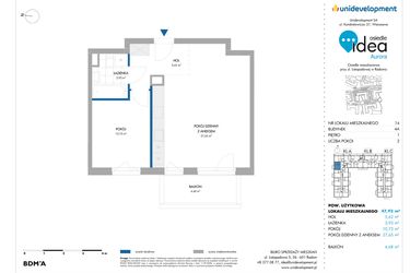 Rzut - Mieszkanie na sprzedaż 2 pokoje o powierzchni 47,98 m² - numer 4A/14 w Osiedle Idea Aurora