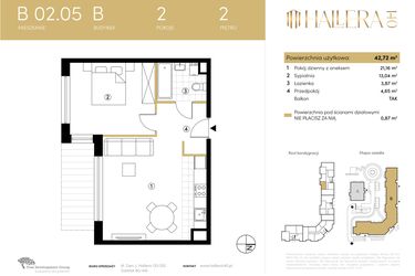 Rzut - Mieszkanie na sprzedaż 2 pokoje o powierzchni 42,72 m² - numer B.02.05 w Hallera 140