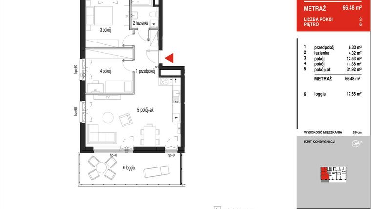 Rzut - Mieszkanie na sprzedaż 3 pokoje o powierzchni 66,48 m² - numer A5-F21 w Panorama A5