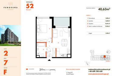 Rzut - Mieszkanie na sprzedaż 2 pokoje o powierzchni 40,63 m² - numer F52 w Panorama Struga
