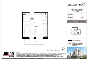 Rzut - Mieszkanie na sprzedaż 2 pokoje o powierzchni 36,93 m² - numer 77E.8 w Strzeszyńska 77