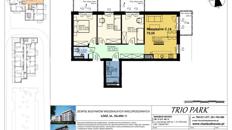 Rzut - Mieszkanie na sprzedaż 4 pokoje o powierzchni 75,55 m² - numer C.14 w Trio Park