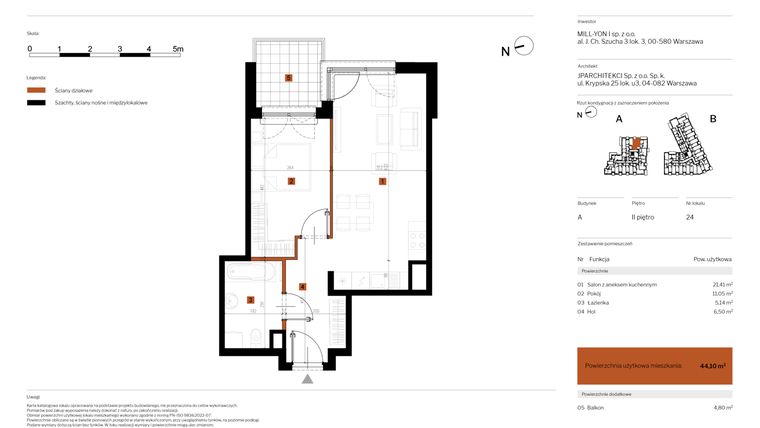 Rzut - Mieszkanie na sprzedaż 2 pokoje o powierzchni 44,1 m² - numer 24 w MY Głębocka