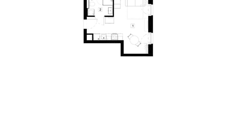 Rzut - Mieszkanie na sprzedaż 1 pokój o powierzchni 24,89 m² - numer M013 w Oh! Praga