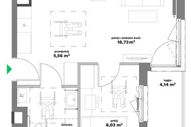 Rzut - Mieszkanie na sprzedaż 2 pokoje o powierzchni 37,42 m² - numer B2-14 w Forma Otwarta etap II