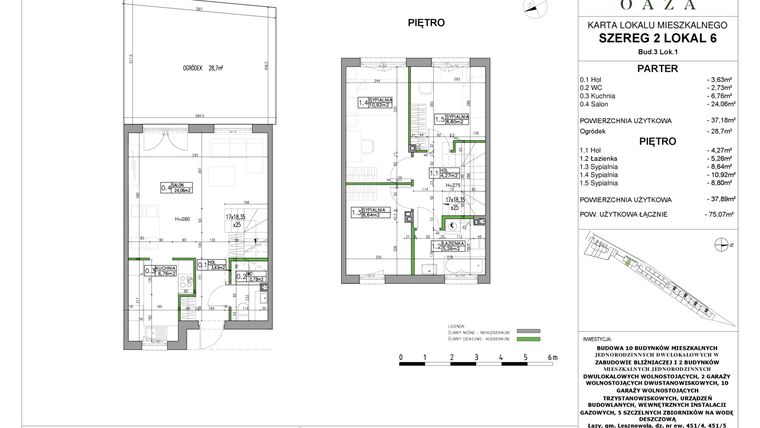 Rzut - Dom na sprzedaż 4 pokoje o powierzchni 75,07 m² - numer 6 w Kwiatowa Oaza
