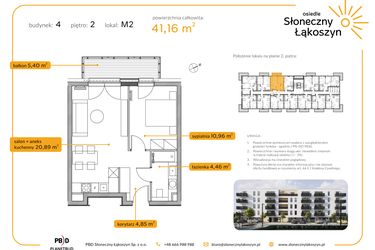 Rzut - Mieszkanie na sprzedaż 2 pokoje o powierzchni 41,16 m² - numer 4/M/2/2 w Osiedle Słoneczny Łąkoszyn bud. 4