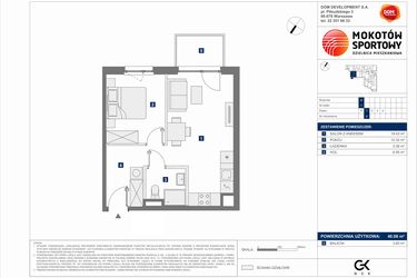 Rzut - Mieszkanie na sprzedaż 2 pokoje o powierzchni 40,08 m² - numer D.8 w Mokotów Sportowy 1.1B