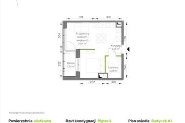 Rzut - Mieszkanie na sprzedaż 1 pokój o powierzchni 32,92 m² - numer A1/02/32 w WUWA Vita
