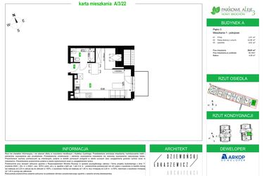 Rzut - Mieszkanie na sprzedaż 1 pokój o powierzchni 29,01 m² - numer A/3/22 w Osiedle Parkowe Aleje etap III