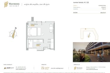 Rzut - Mieszkanie na sprzedaż 1 pokój o powierzchni 30,65 m² - numer H.1.25 w Harmony Resort
