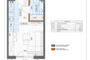 Rzut - Mieszkanie na sprzedaż 1 pokój o powierzchni 26,39 m² - numer 99 w Osiedle Zycha