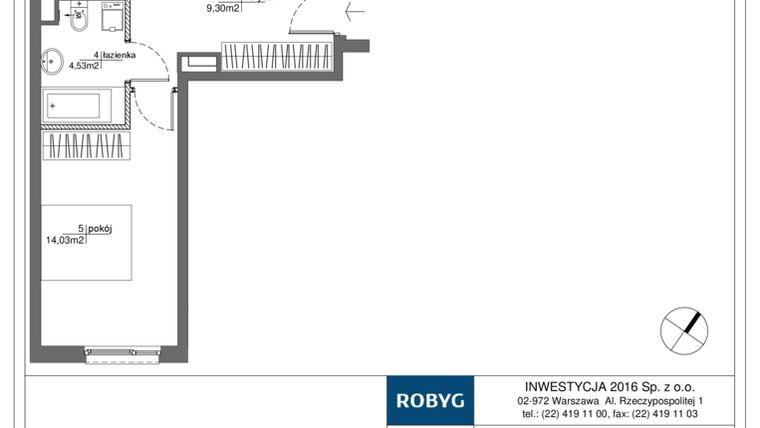 Rzut - Mieszkanie na sprzedaż 3 pokoje o powierzchni 63,35 m² - numer RM/1A/E/1/3 w Rytm Mokotowa - etap 1A